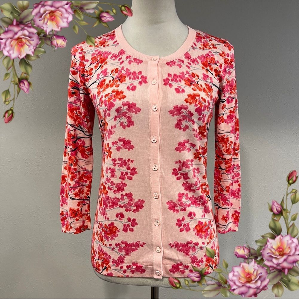 Talbots Floral Pink button down Cardigan‎ Sweater Size extra small